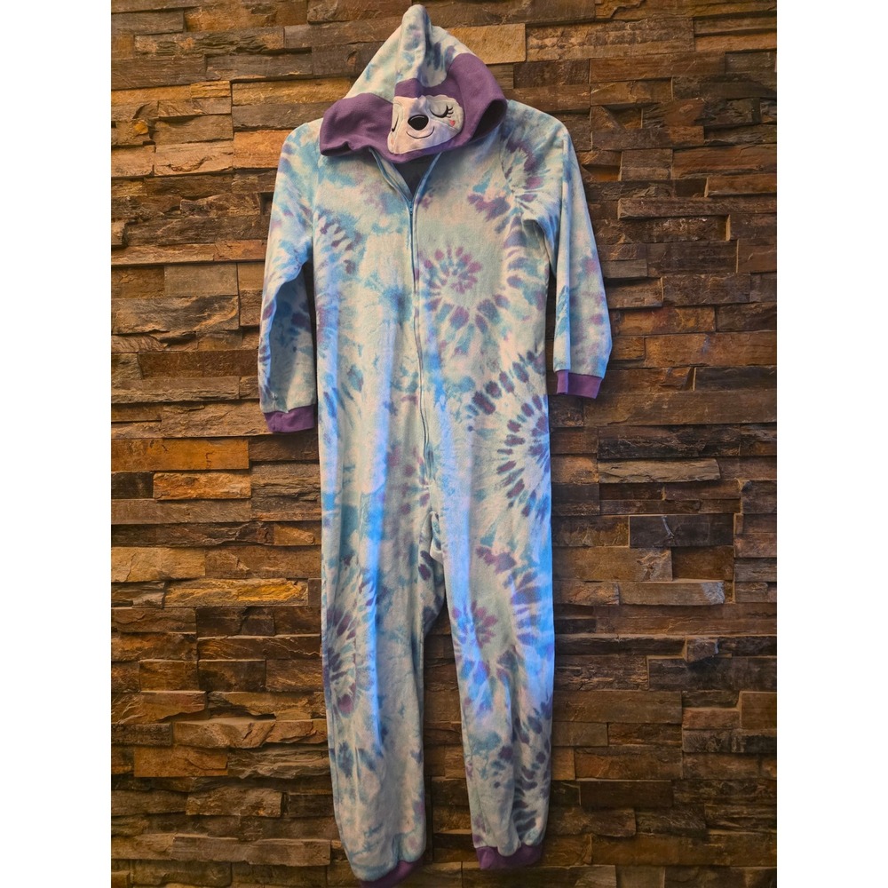 Wonder Nation Teen Girls XL 14-16 Plus Blue Purple Tie Dye Sloth Fleece Union PJ